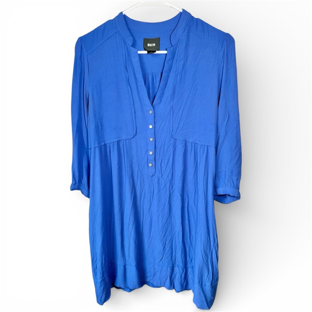 Maeve Anthropologie Dress Tunic Size 6 Blue 3/4 Slv Pockets Beach Read